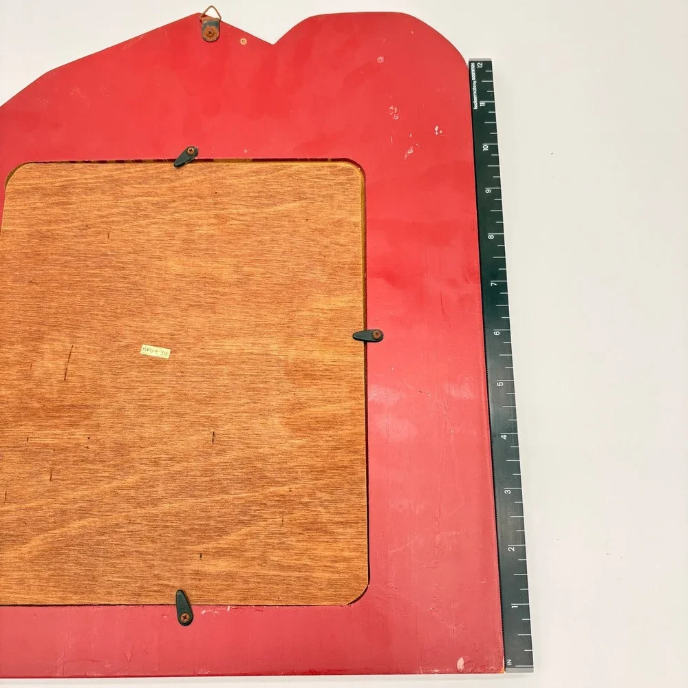 Vintage Red Barn Wood Mirror Farmhouse Nursery Decor Animal Folk Art Wall Mount
